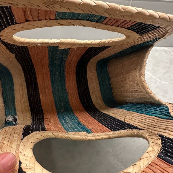 Striped Woven Straw Boho Tote Bag Boho Summer Beach Handbag - Picture 12 of 12